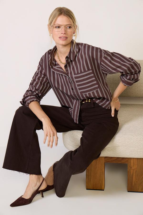 everve Aiden Crop Shirt Chocolate/Cream