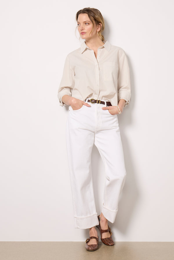 Everve Aiden Crop Shirt Tan/Creamstripe