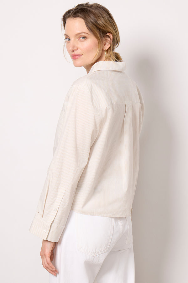 Everve Aiden Crop Shirt Tan/Creamstripe