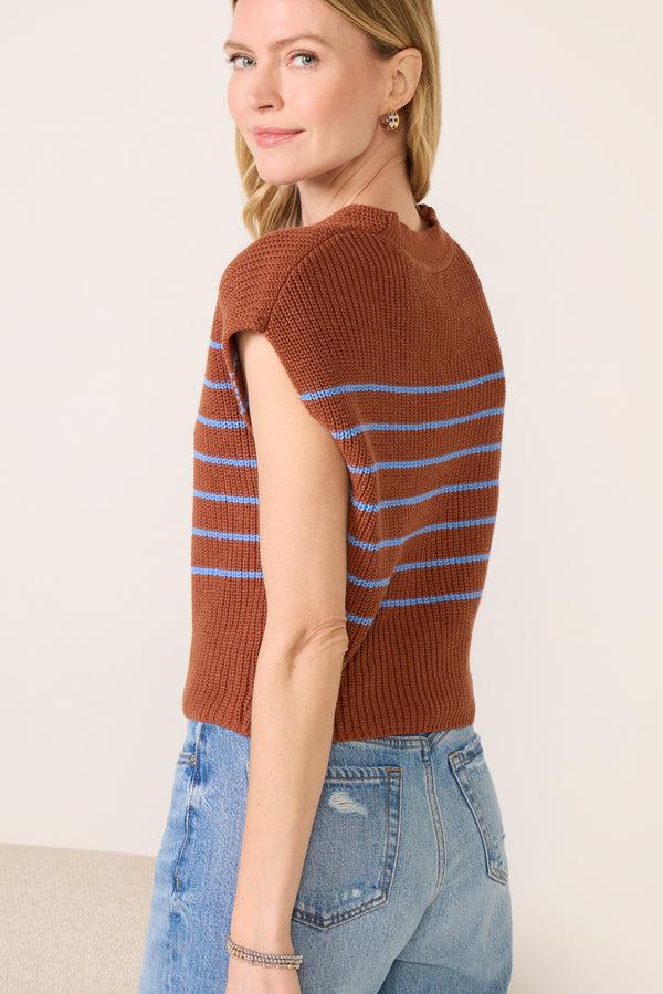 Everve Aiden V-Neck Vest Camel/Bluestp