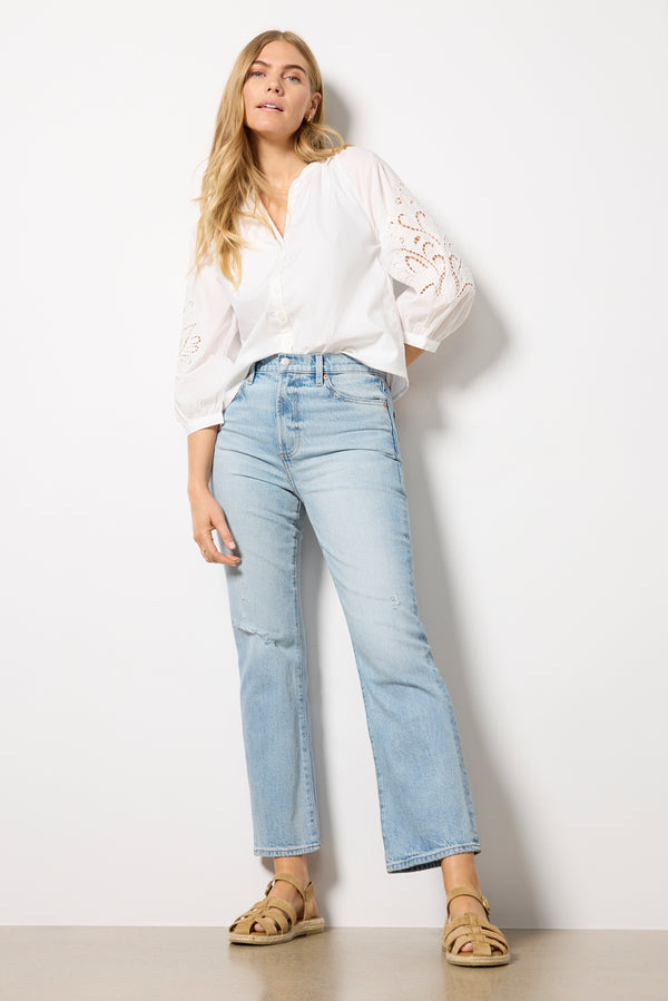 Everve Ainsley Eyelet Sleeve Top White