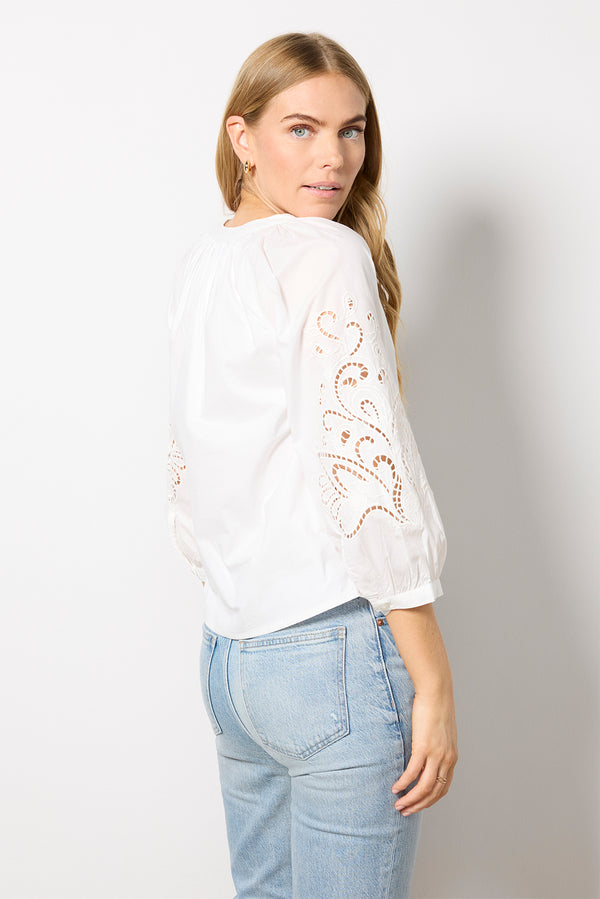 Everve Ainsley Eyelet Sleeve Top White