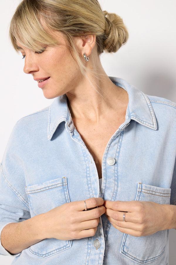 Everve All Day Cropped Knit Jacket Washedindigo