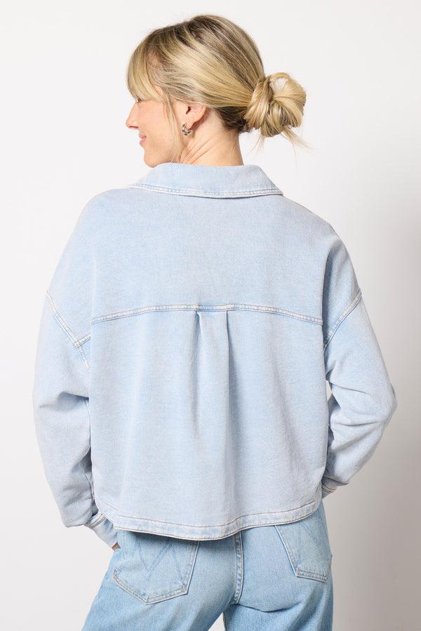 Everve All Day Cropped Knit Jacket Washedindigo