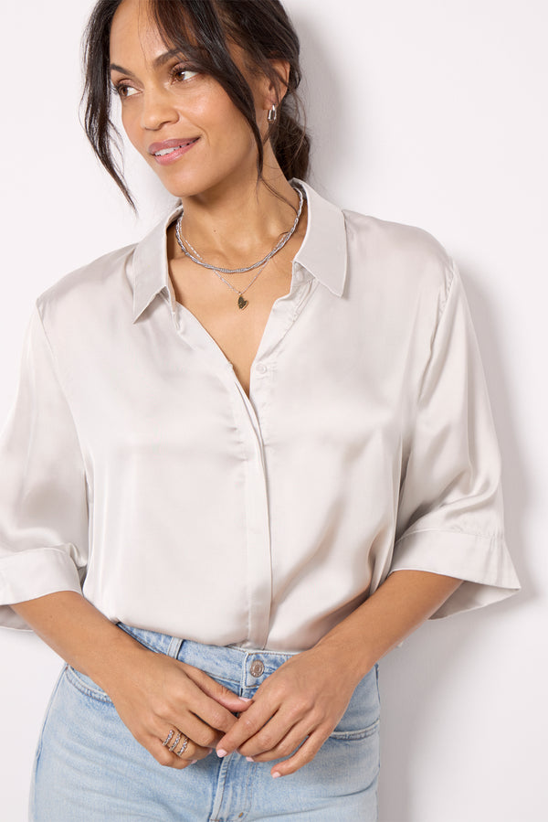 Everve Aly Satin Shirt Silver