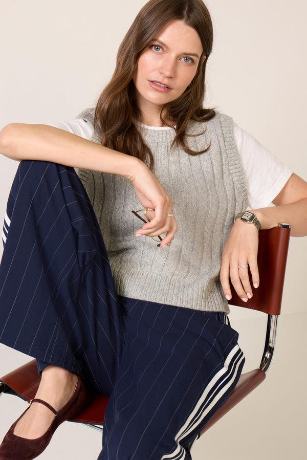 everve Andy Two-fer Pullover Lightgrey/White