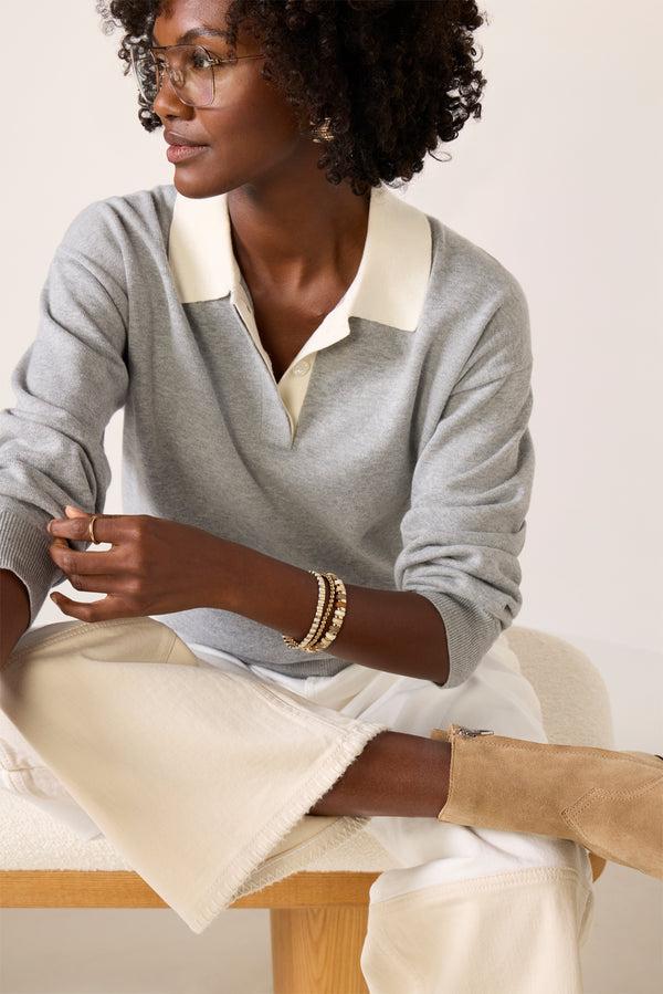 Everve Angelina Polo Sweater Greyflannel