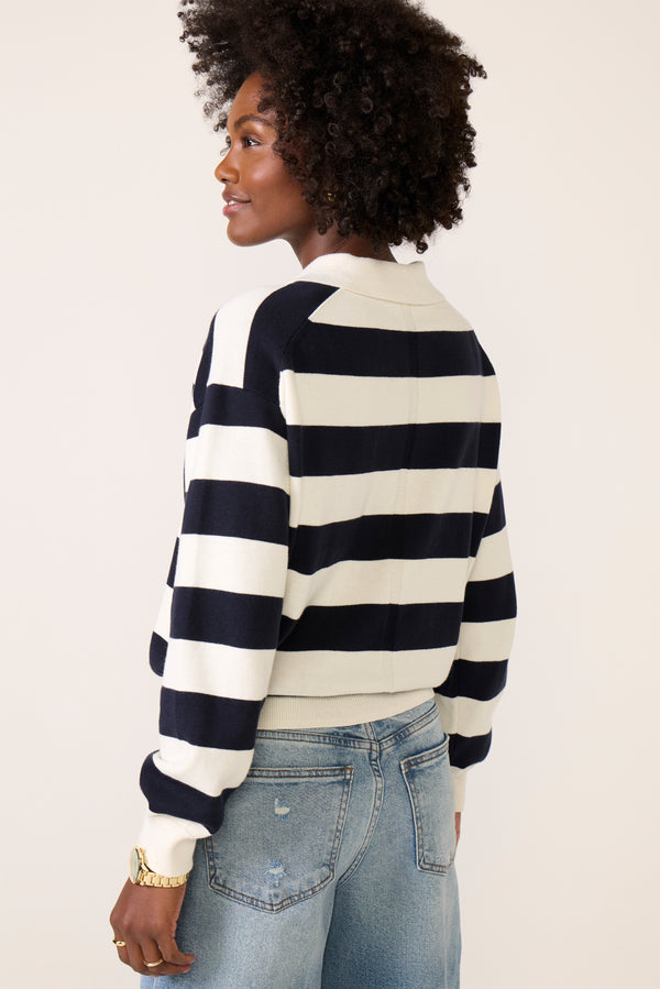 Everve Angelina Polo Sweater Ivory/Navy