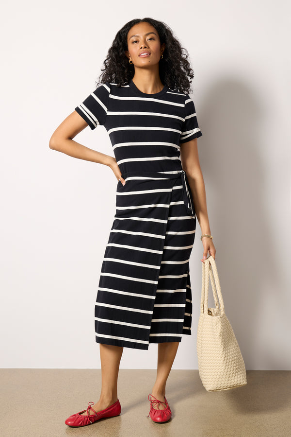 everve Anna Twist Dress Black/Whitestripe