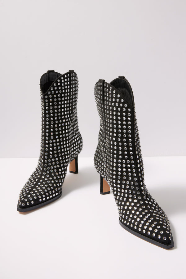 everve Anzel Crystal Stud Boot Black