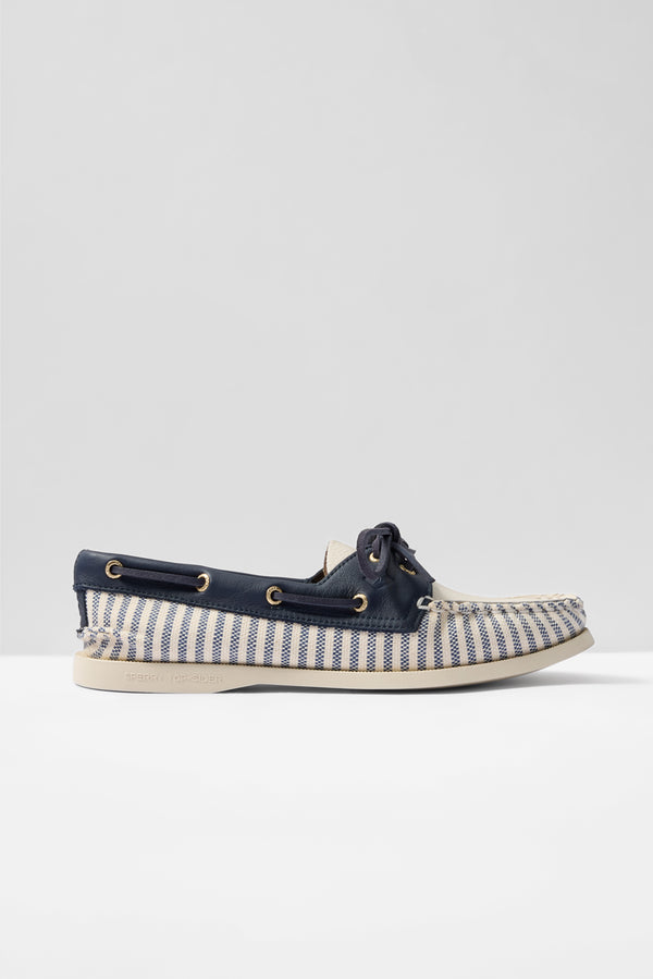 Everve AO 2 Eye Striped Boat Shoe Offwhite/Navy