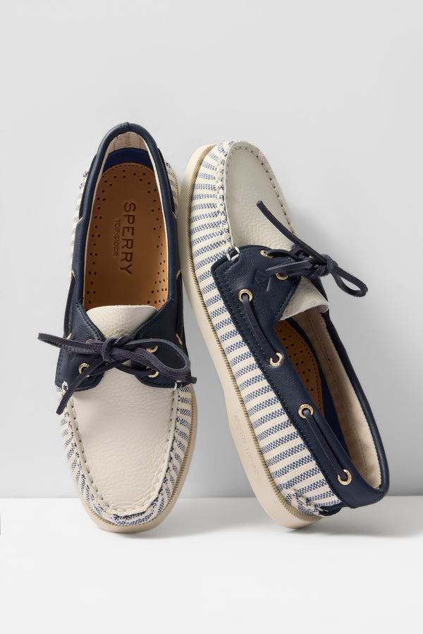 everve AO 2 Eye Striped Boat Shoe Offwhite/Navy