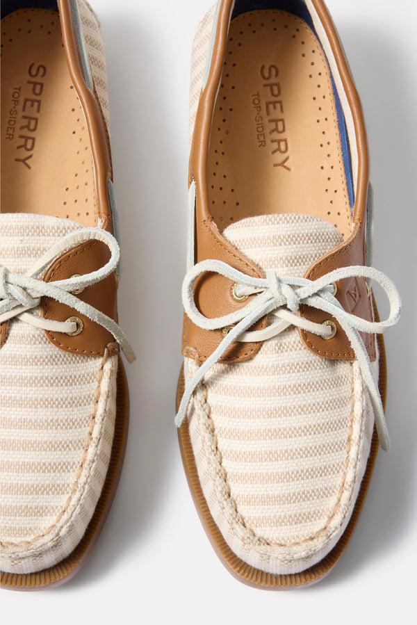 Everve AO 2 Eye Striped Boat Shoe Offwhite/Tan