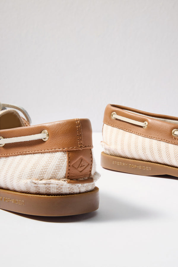 Everve AO 2 Eye Striped Boat Shoe Offwhite/Tan
