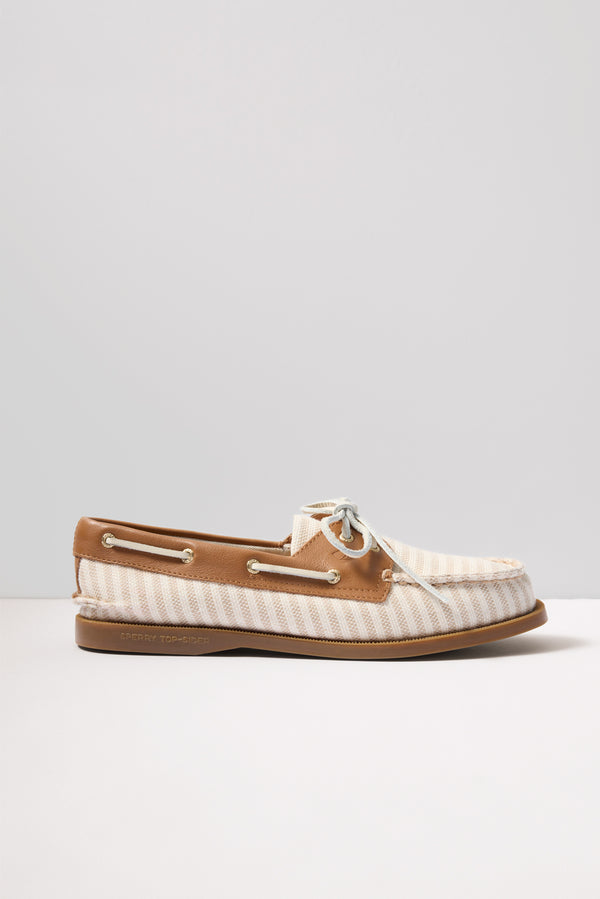 Everve AO 2 Eye Striped Boat Shoe Offwhite/Tan