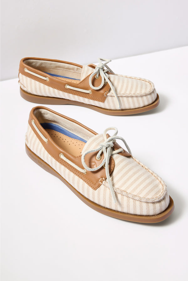 everve AO 2 Eye Striped Boat Shoe Offwhite/Tan