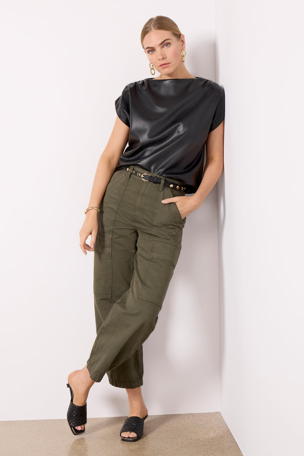 Everve Astrid Faux Leather Muscle Top Black