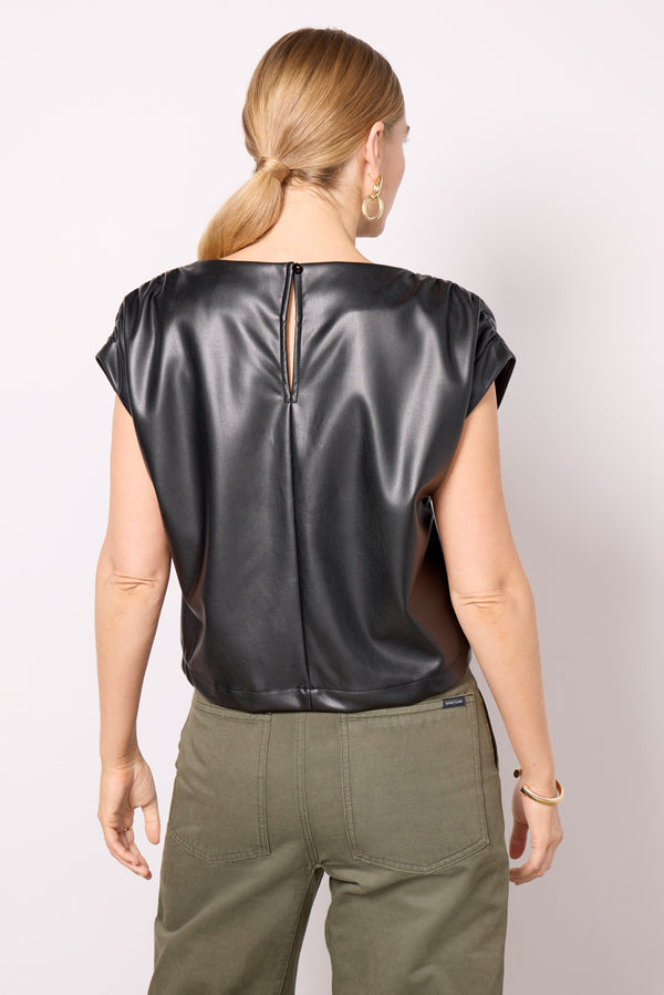 Everve Astrid Faux Leather Muscle Top Black