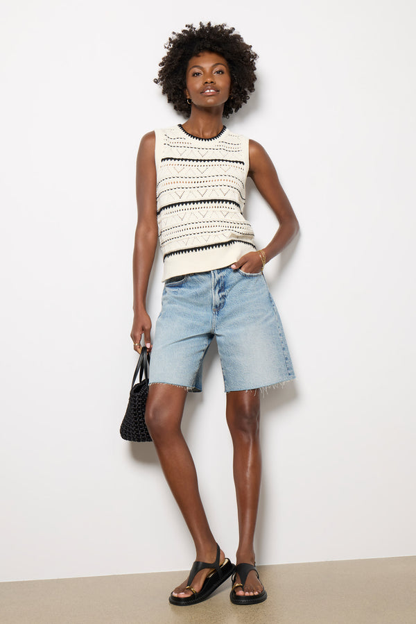 Everve Athena Pointelle Knit Vest Egret
