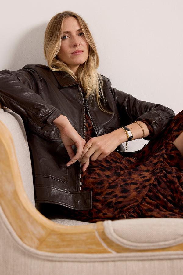 Everve Aviator Zip Front Jacket Espresso