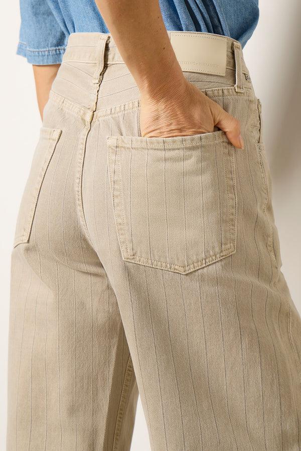 Everve Ayla Raw Hem Crop Neutralstripe