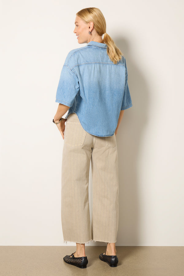 Everve Ayla Raw Hem Crop Neutralstripe