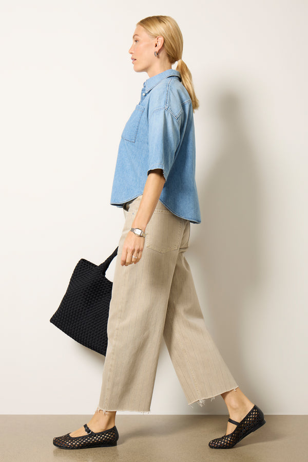 everve Ayla Raw Hem Crop Neutralstripe