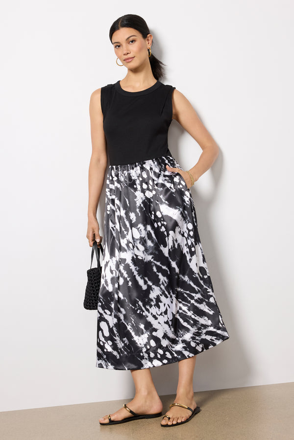 Everve Azalea Mixed Media Midi Dress Black/Tiedye