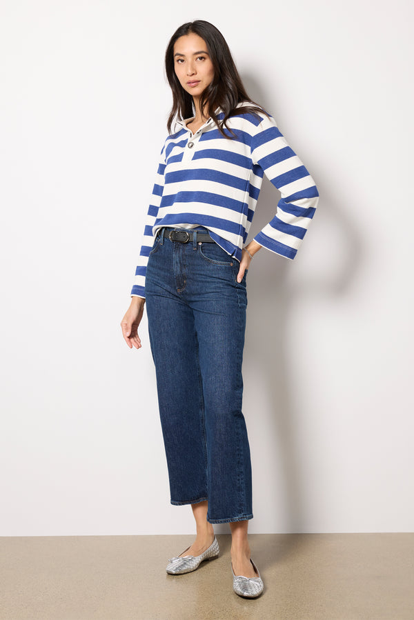 Everve Bailey Stripe Grommet Sweatshirt Blue/White