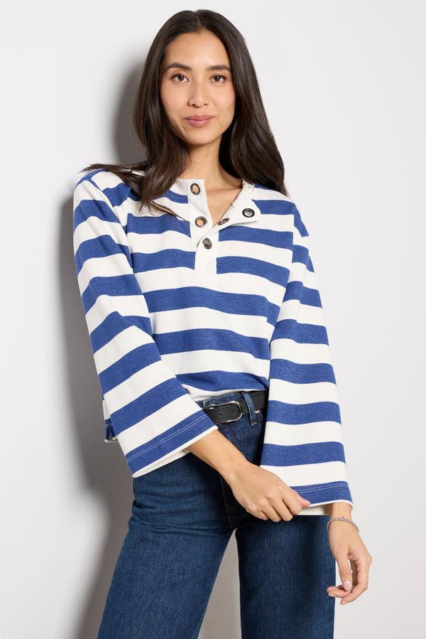 Everve Bailey Stripe Grommet Sweatshirt Blue/White