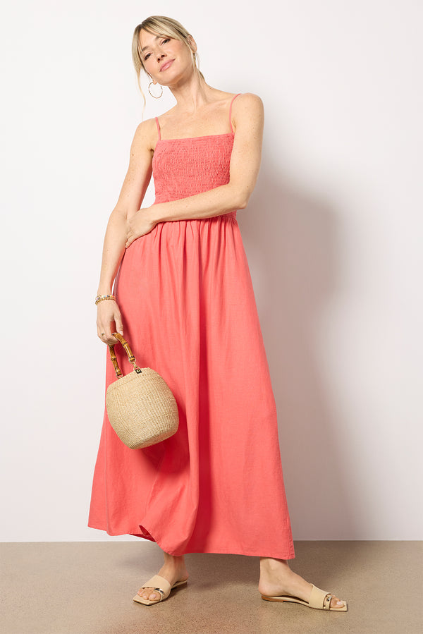 Everve Bayside Linen Maxi Dress Persimmon