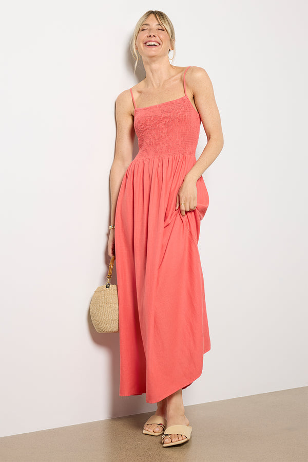 everve Bayside Linen Maxi Dress Persimmon
