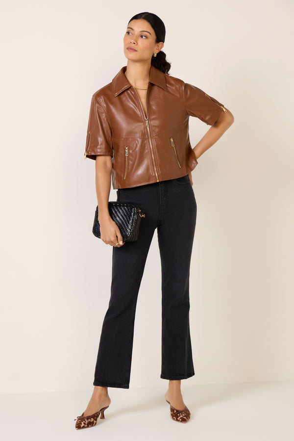 everve Billie Half Sleeve Moto Cognac