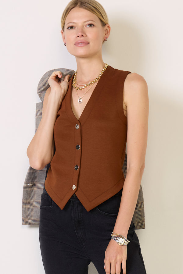 Everve Blair Ponte Vest Brown