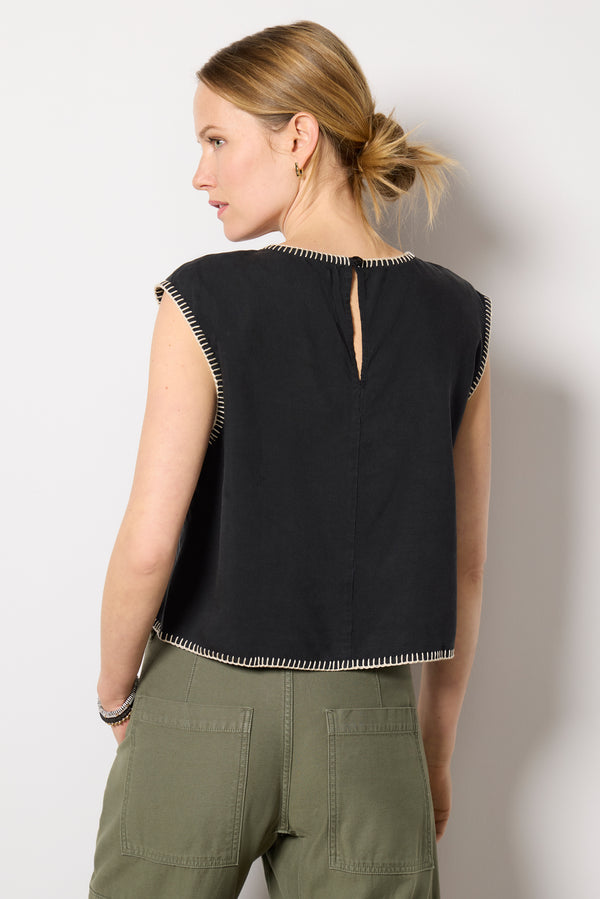 Everve Blanket Stitch Top Black