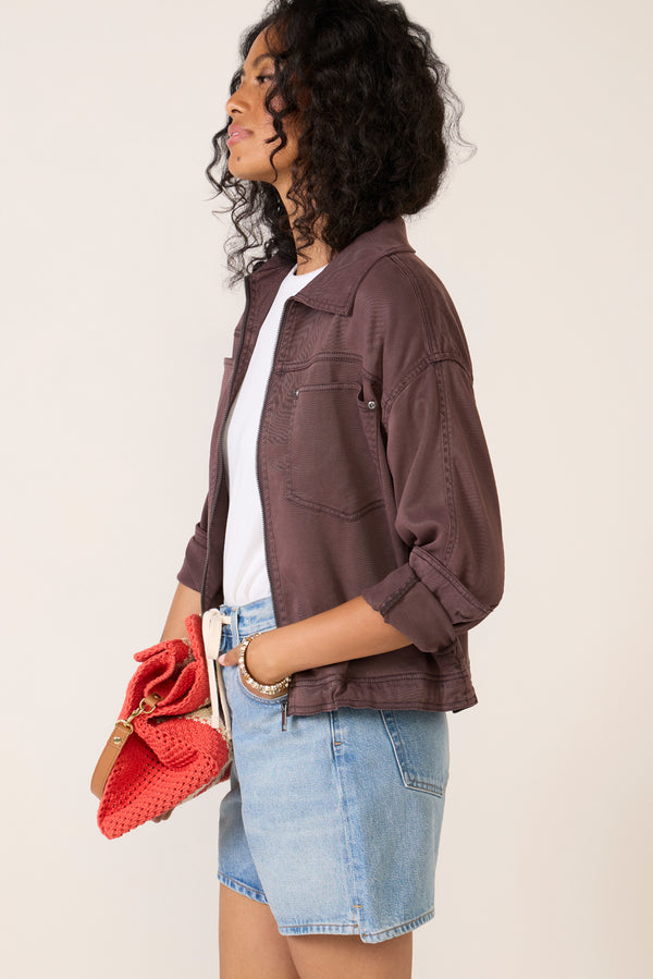Everve Bobbie Zip Utility Jacket Raisin