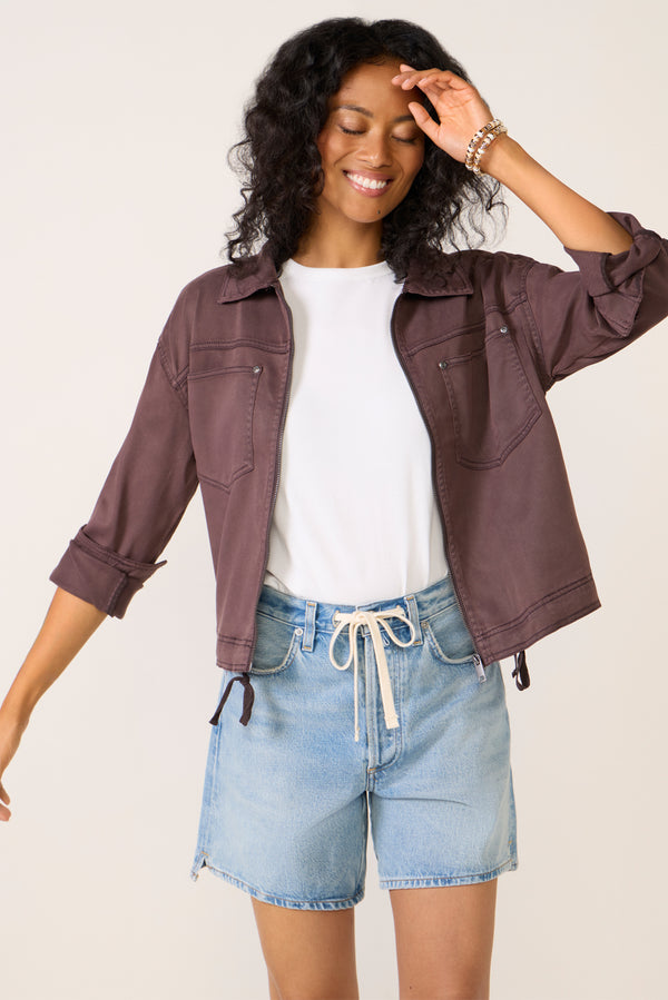 Everve Bobbie Zip Utility Jacket Raisin