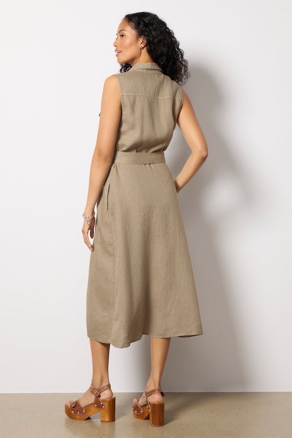 Everve Bowie Linen Button Front Shirt Dress Taupe