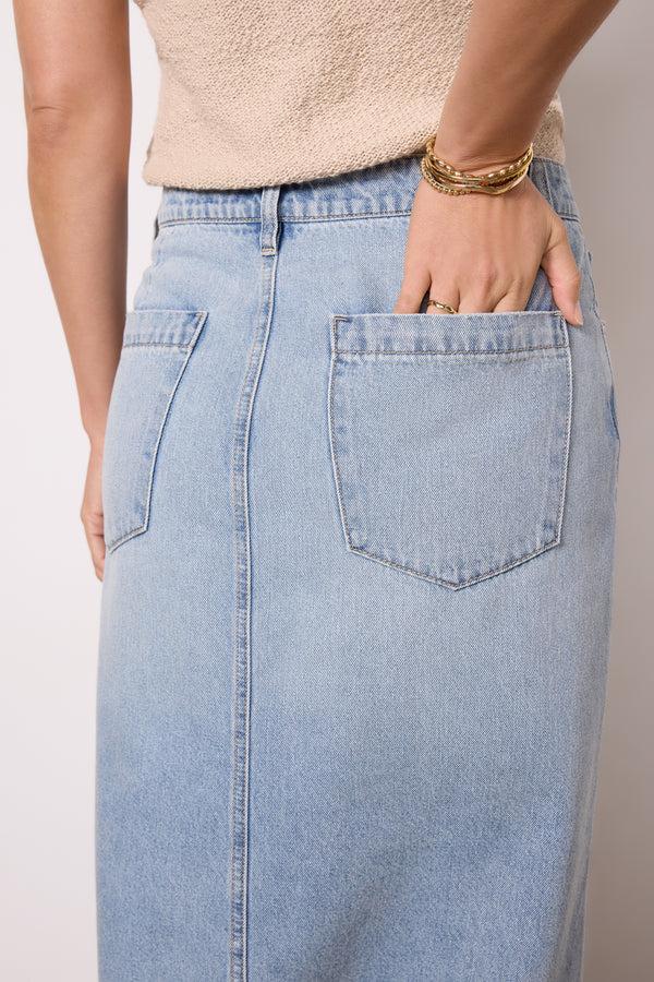 Everve Brea Long Skirt Mediumwash