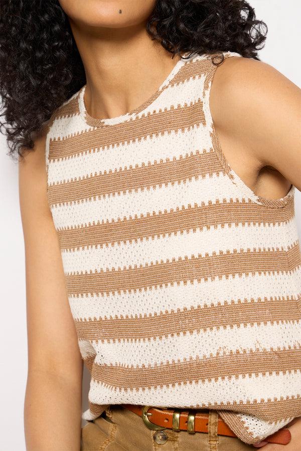 Everve Bree Striped Crochet Tank Neutralstripe