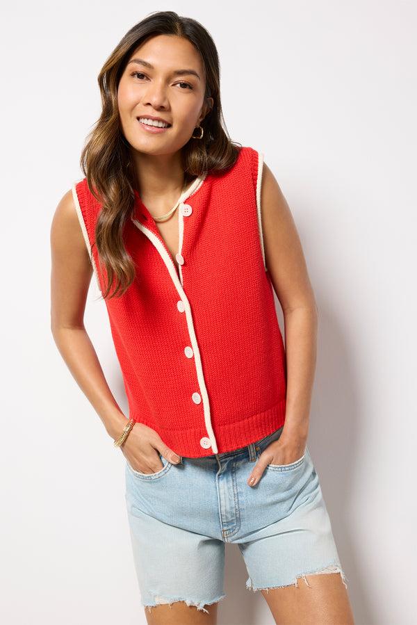 Everve Bridget Tipped Vest Red/Ivory