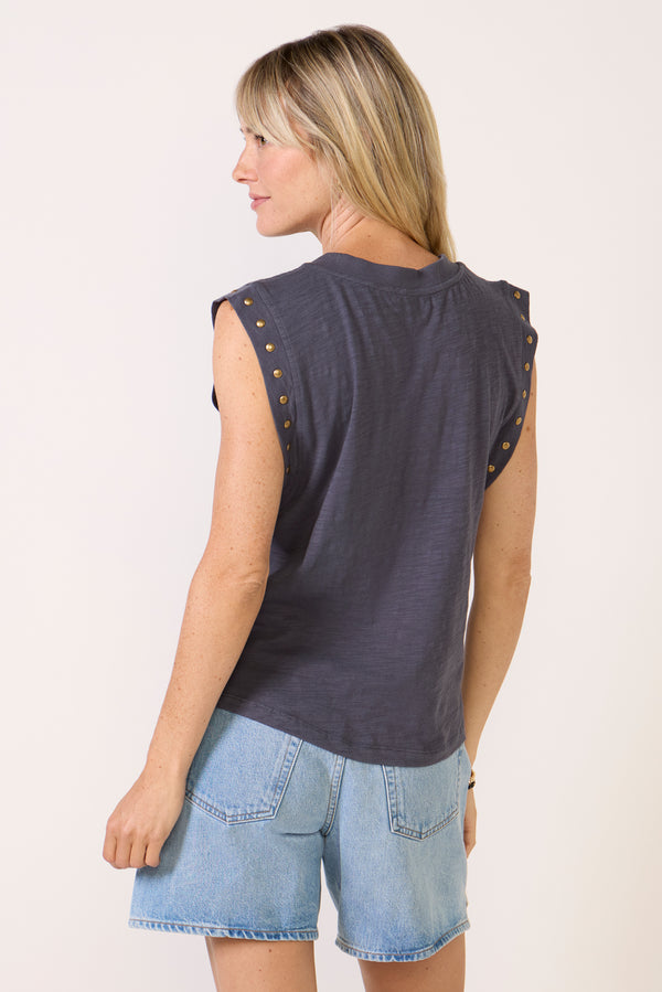 Everve Brinley Studded Sleeve Tee Black