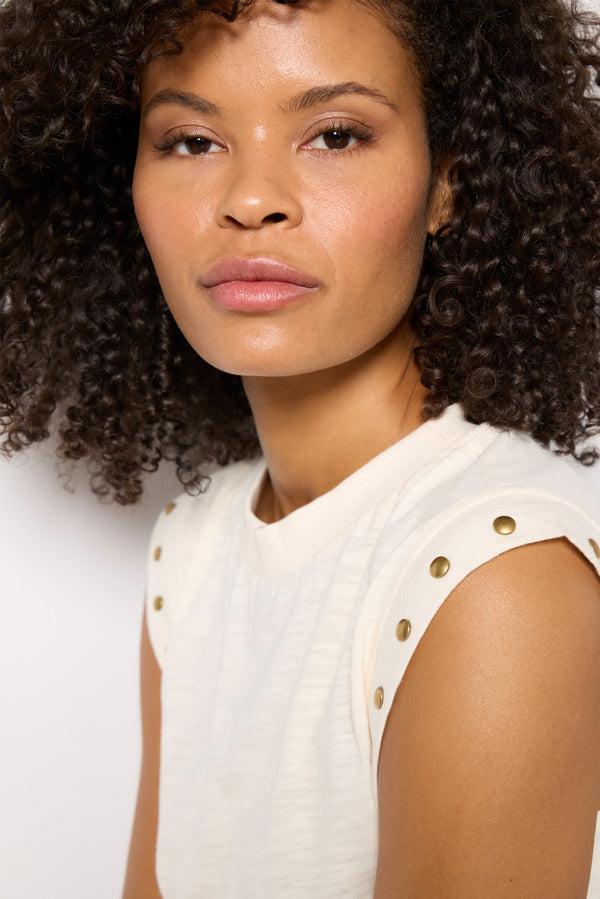 Everve Brinley Studded Sleeve Tee White