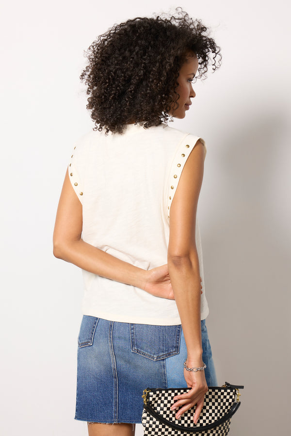 Everve Brinley Studded Sleeve Tee White