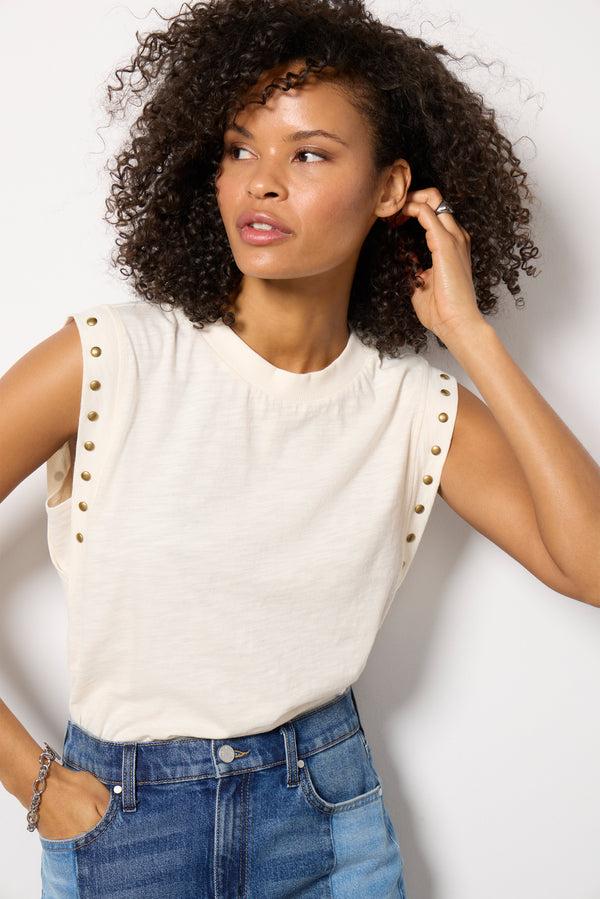 everve Brinley Studded Sleeve Tee White