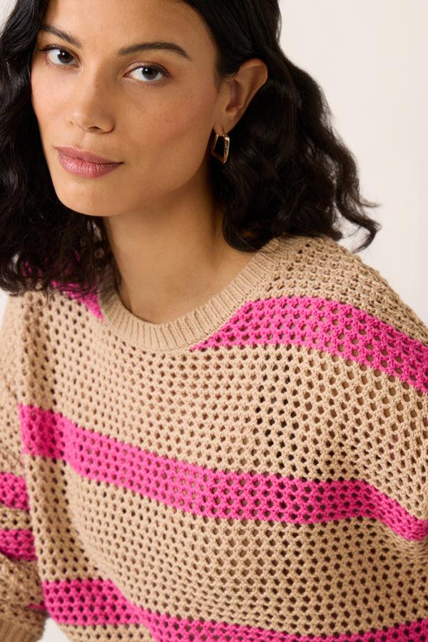 Everve Broadbeach Striped Crew Sweater Biscuit