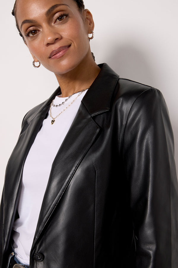 Everve Brooks Faux Leather Blazer Black