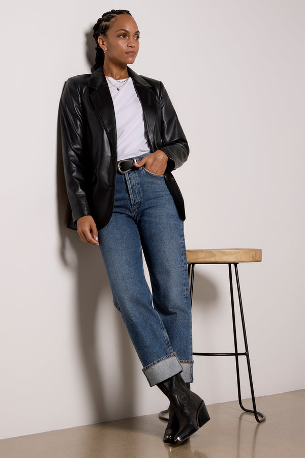 Everve Brooks Faux Leather Blazer Black