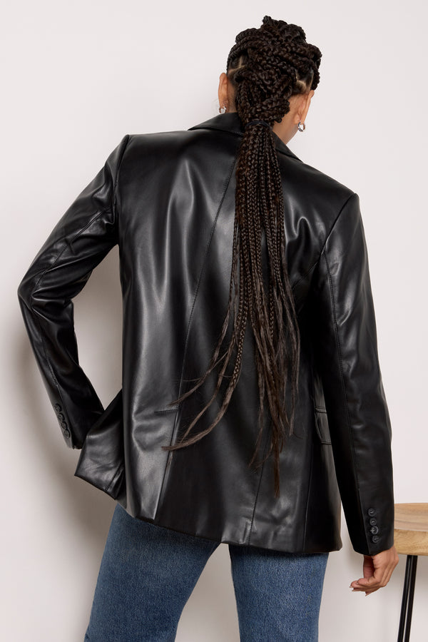 Everve Brooks Faux Leather Blazer Black