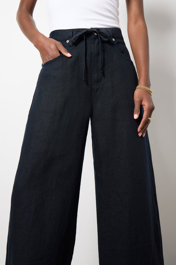 Everve Brynn Drawstring Linen Pant Truenavy